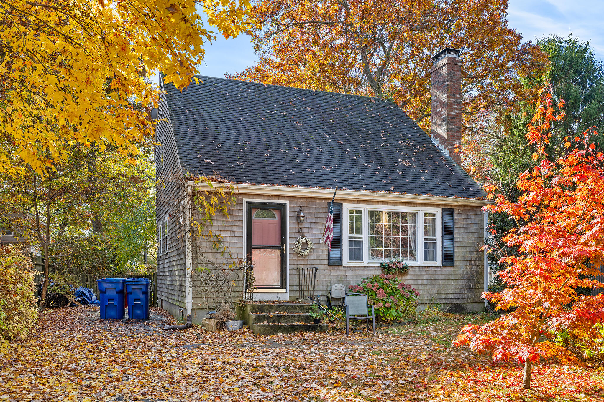 a front view of a house with garden