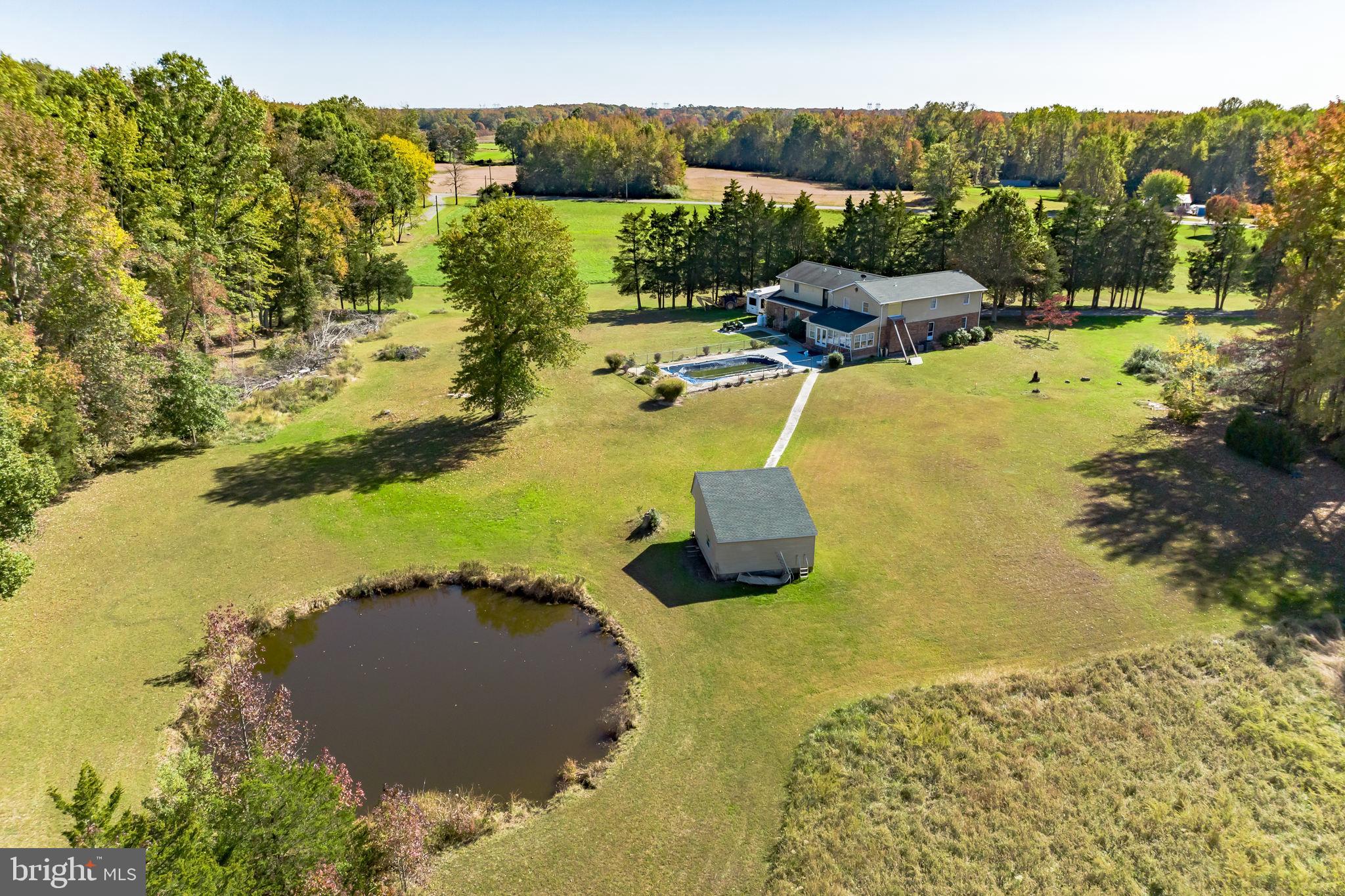 a view of a swimming pool with a yard