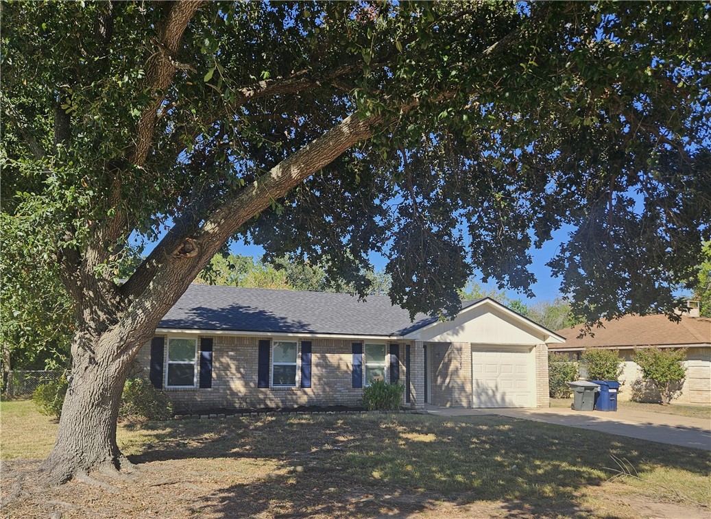 front view of a house with a tree