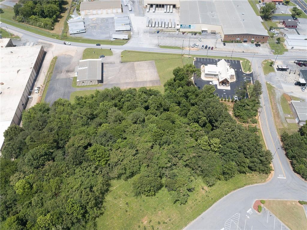 an aerial view of a house with a garden