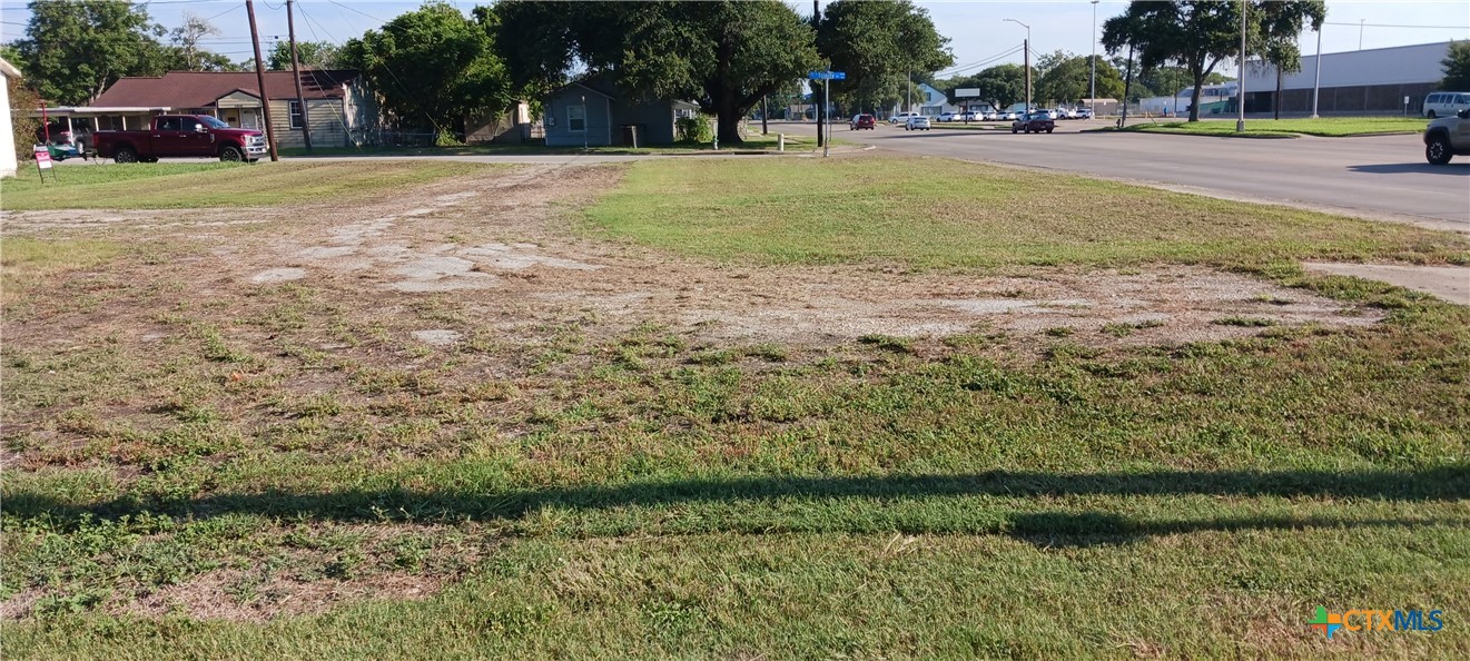 a view of a yard with a fountain