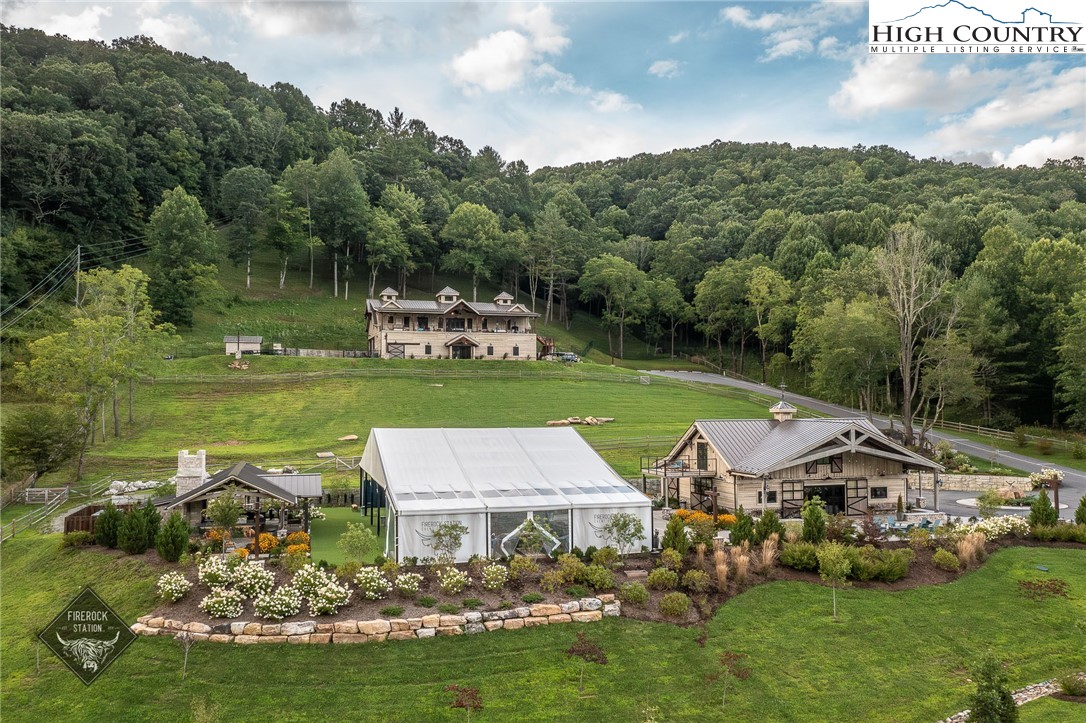 a aerial view of a house with garden