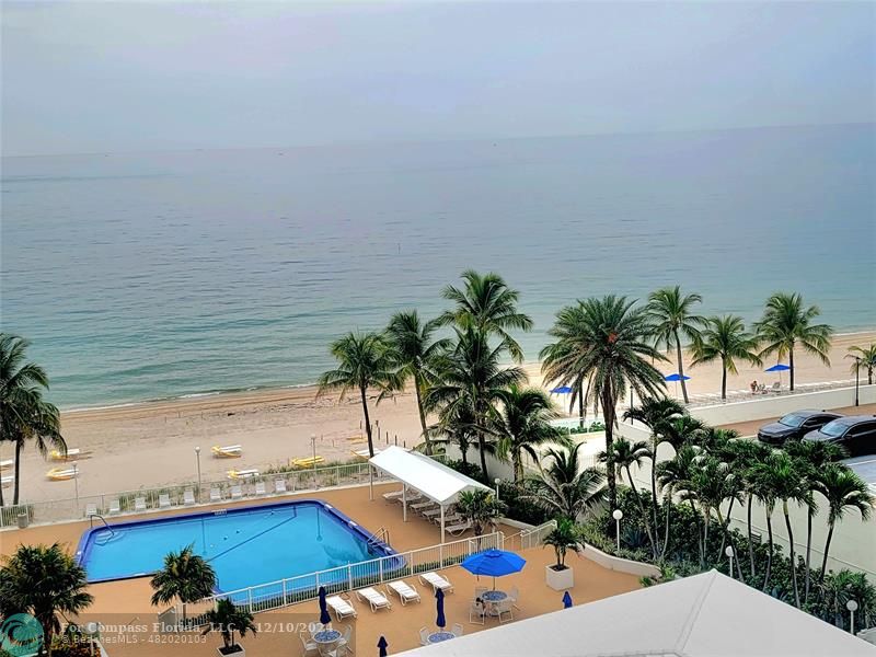 a view of swimming pool with outdoor seating and plants