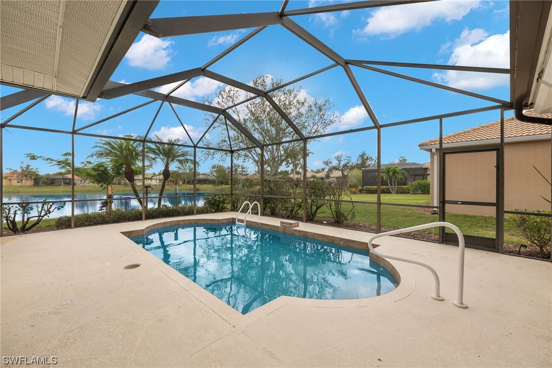 a view of a swimming pool with a porch