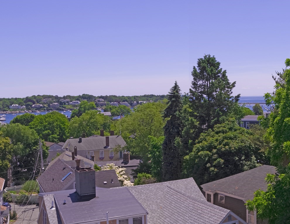 an aerial view of a house with a yard and lake view