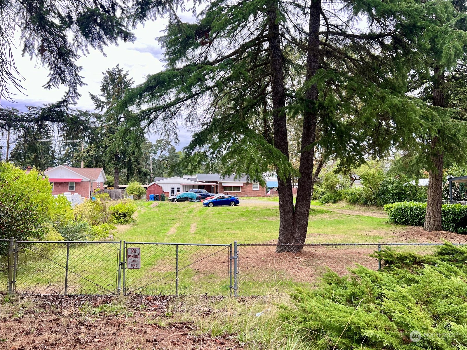 a view of a garden with an outdoor space