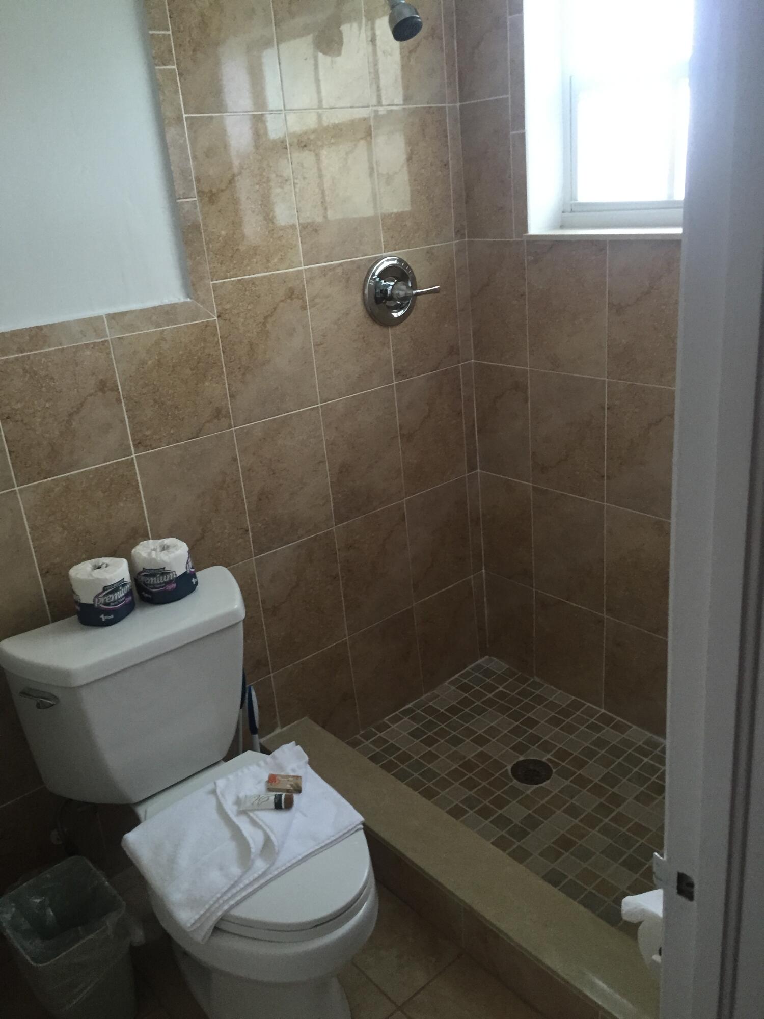 a bathroom with a toilet and a shower