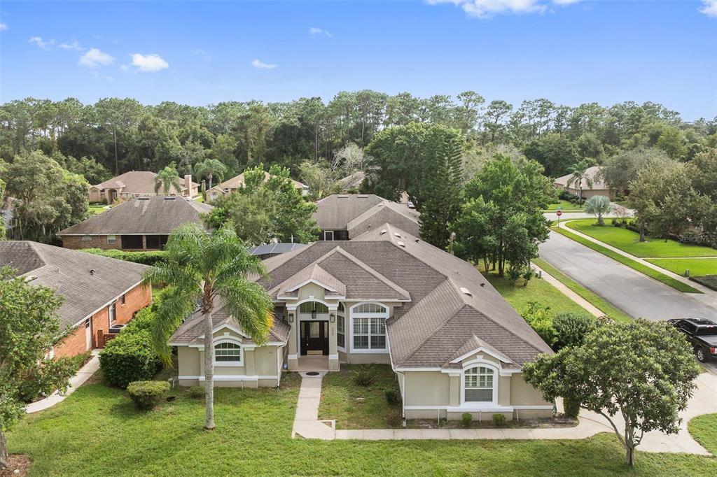 an aerial view of a house