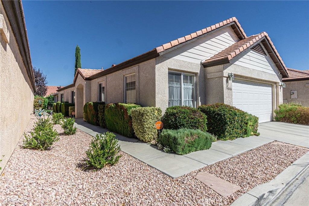 a view of a house with a small yard and plants