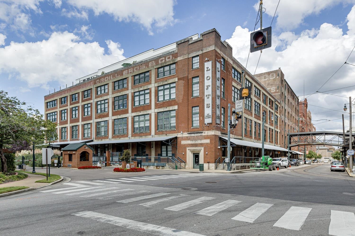 a view of a building and a street