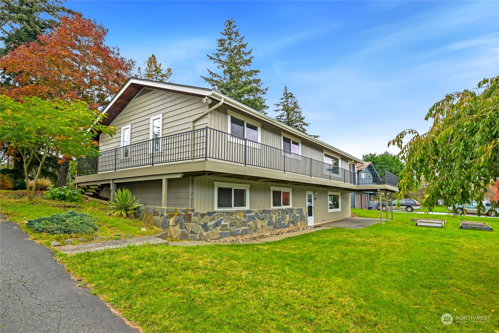 a front view of house with yard and green space