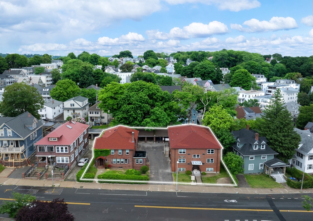 an aerial view of multiple houses