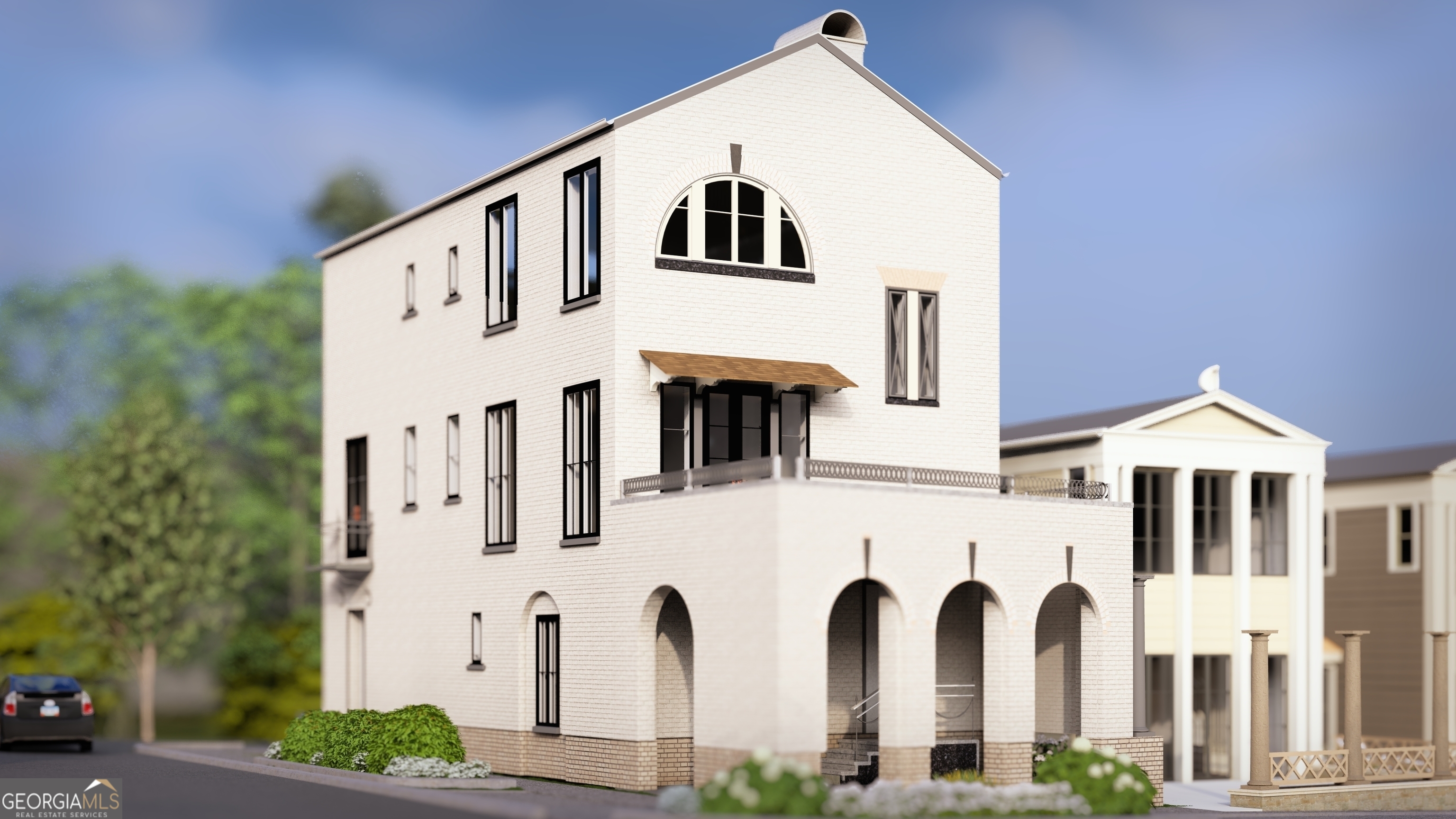 a front view of a house with balcony