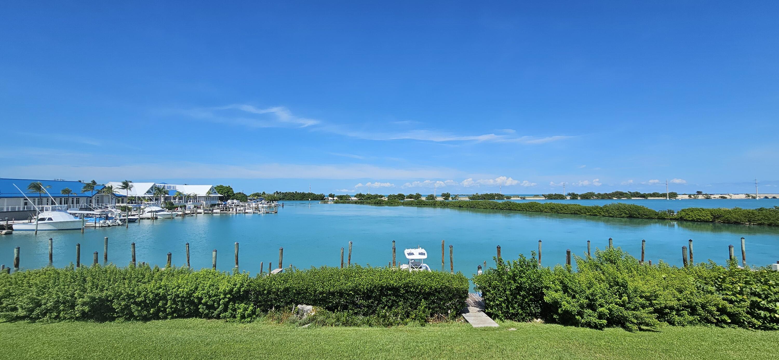 a view of a lake with houses in the back