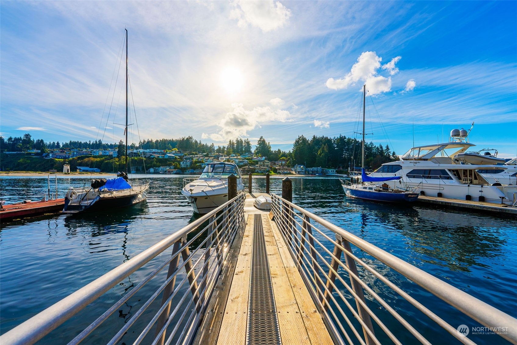 a view of a lake with a deck