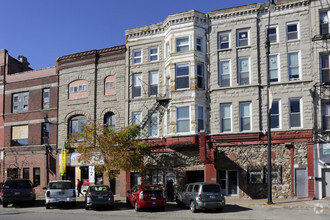 a front view of a building with street