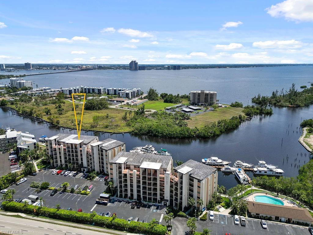 a view of a lake with a city