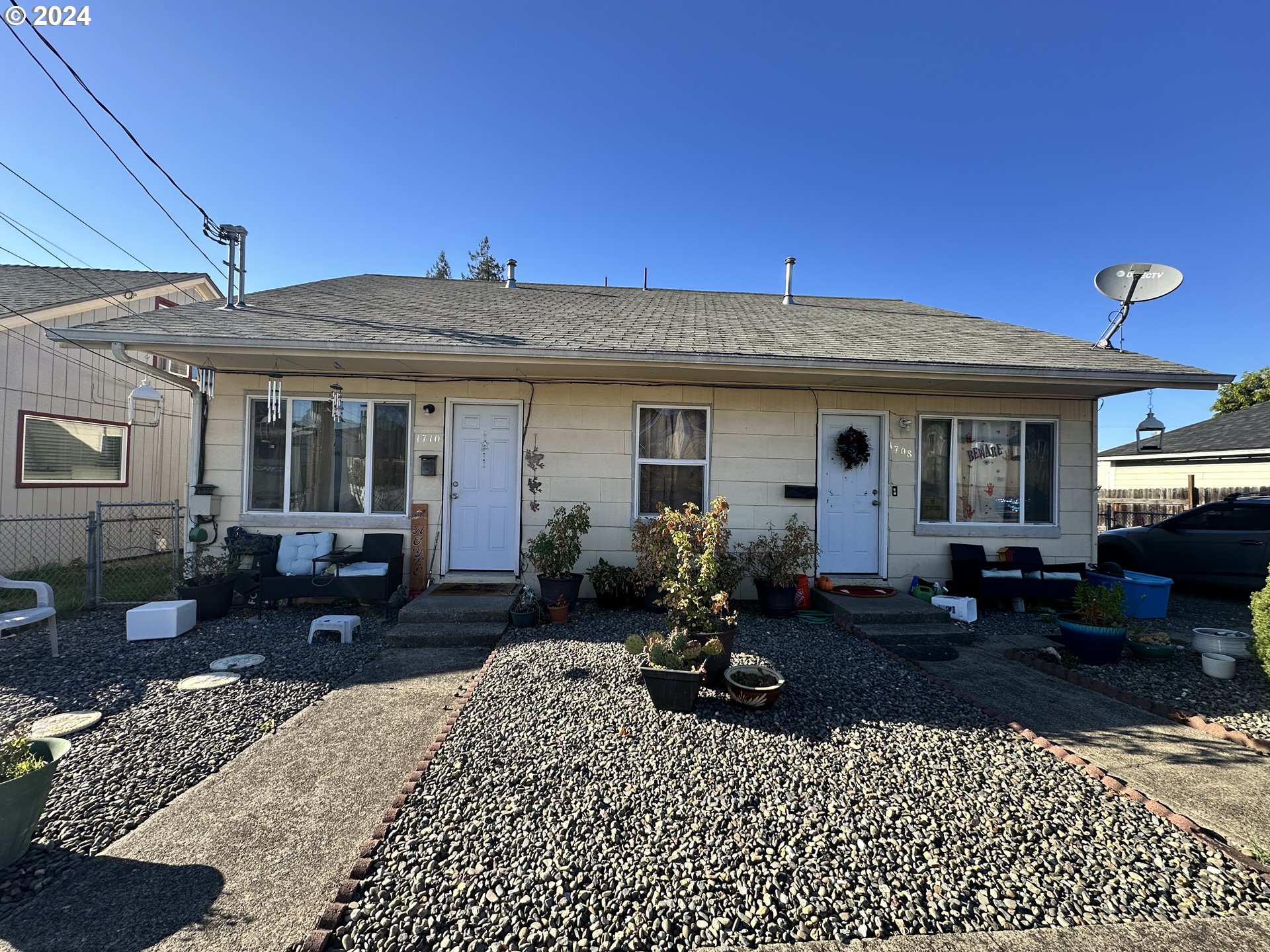 a front view of a house with patio