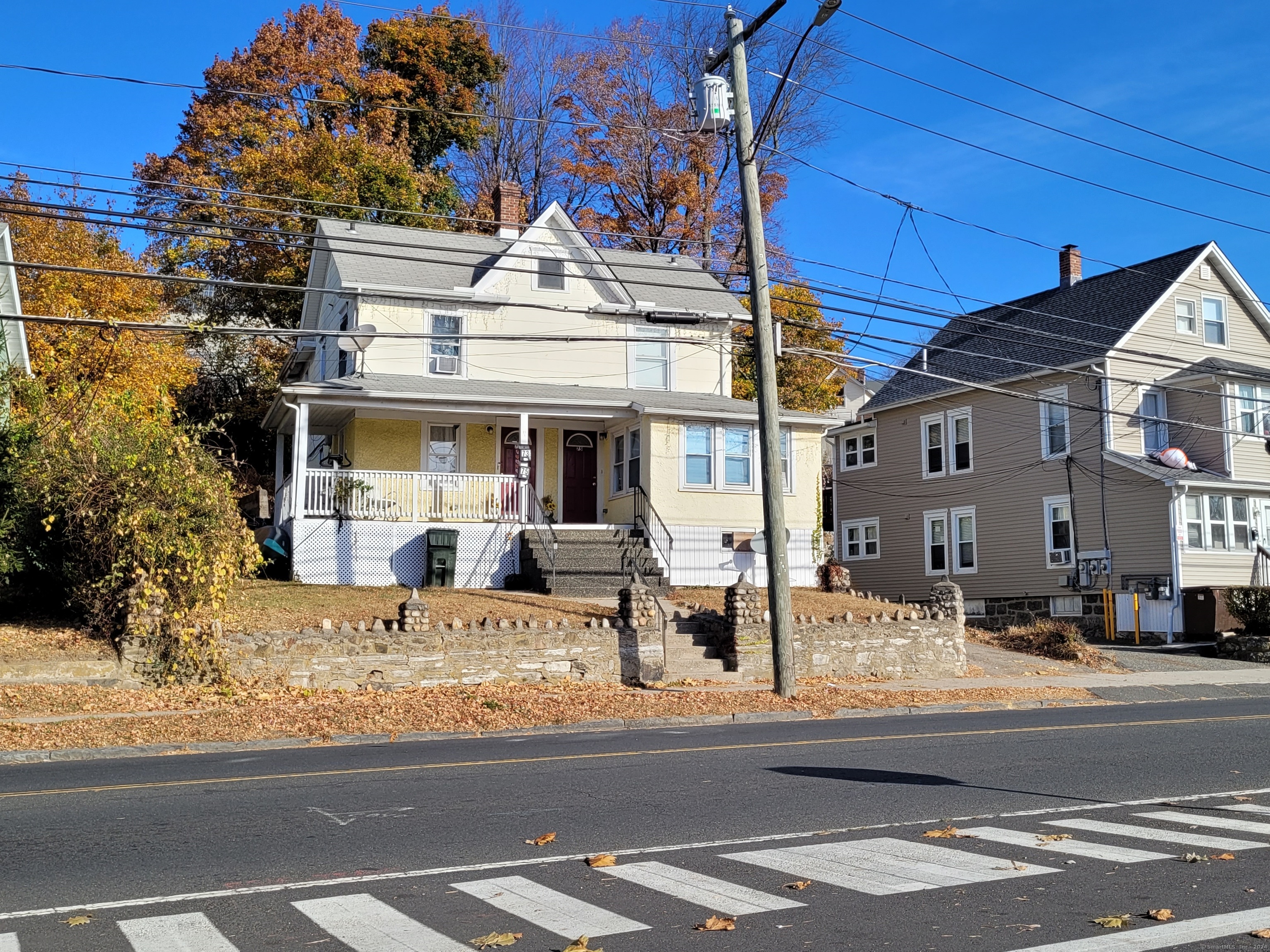 a view of a building with a street