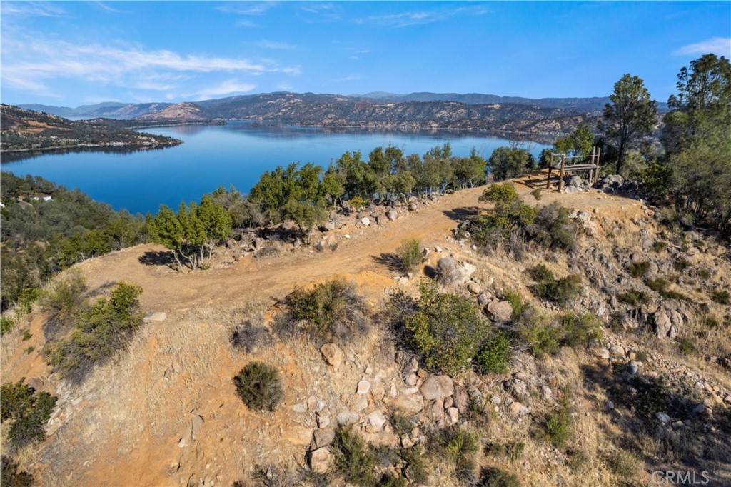 a view of a lake with mountains in the background