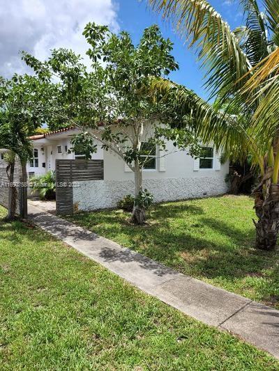 a view of a yard in front of a house with a street