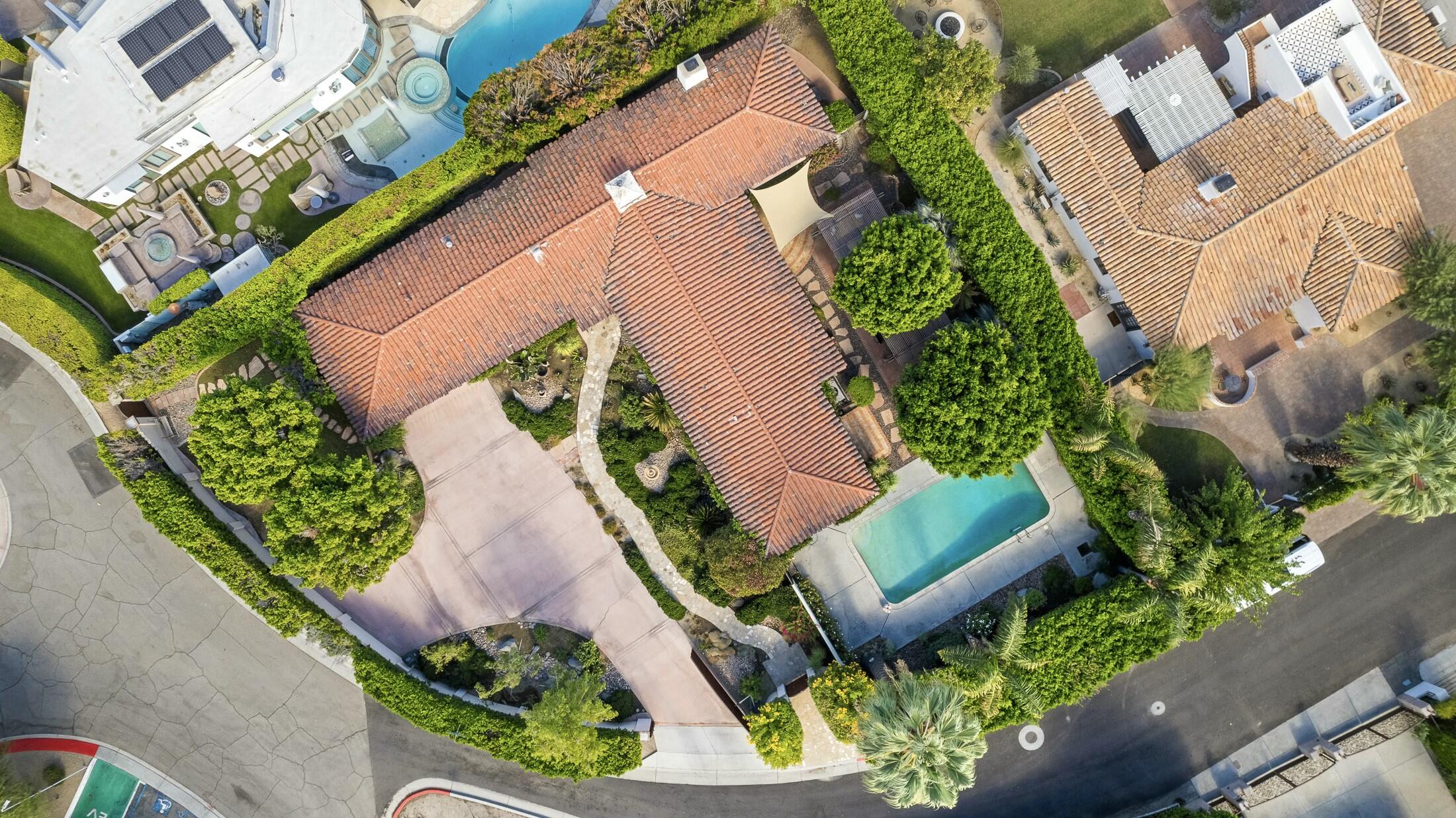 an aerial view of a house