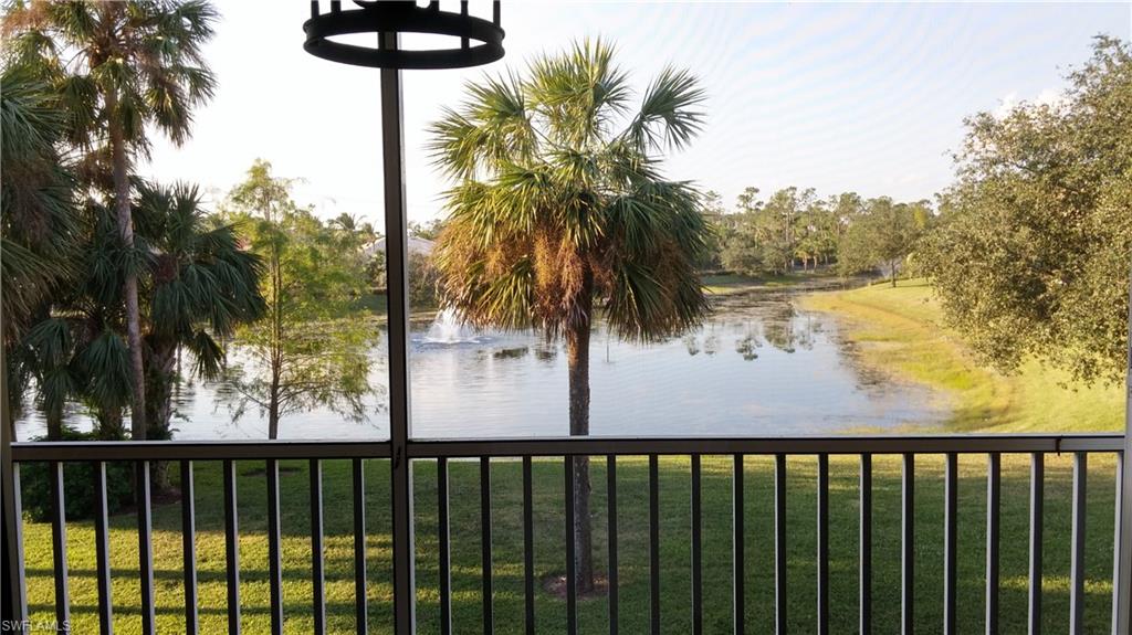 a view of a balcony with lake view