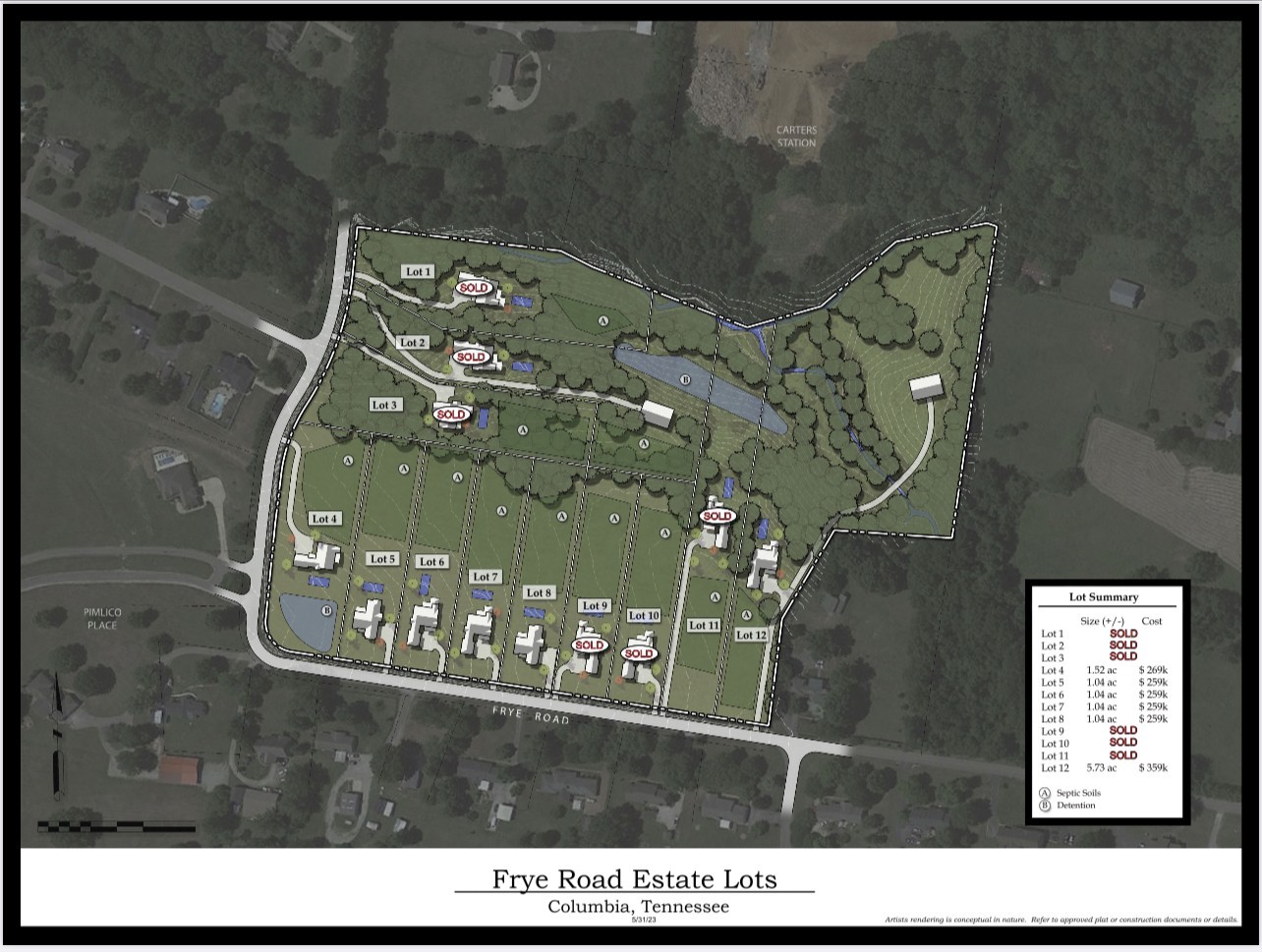 TO BE USED FOR ILLUSTRATIVE PURPOSES ONLY TO DEPICT LOT LOCATION AND SEPTIC/DETENTION AREAS.