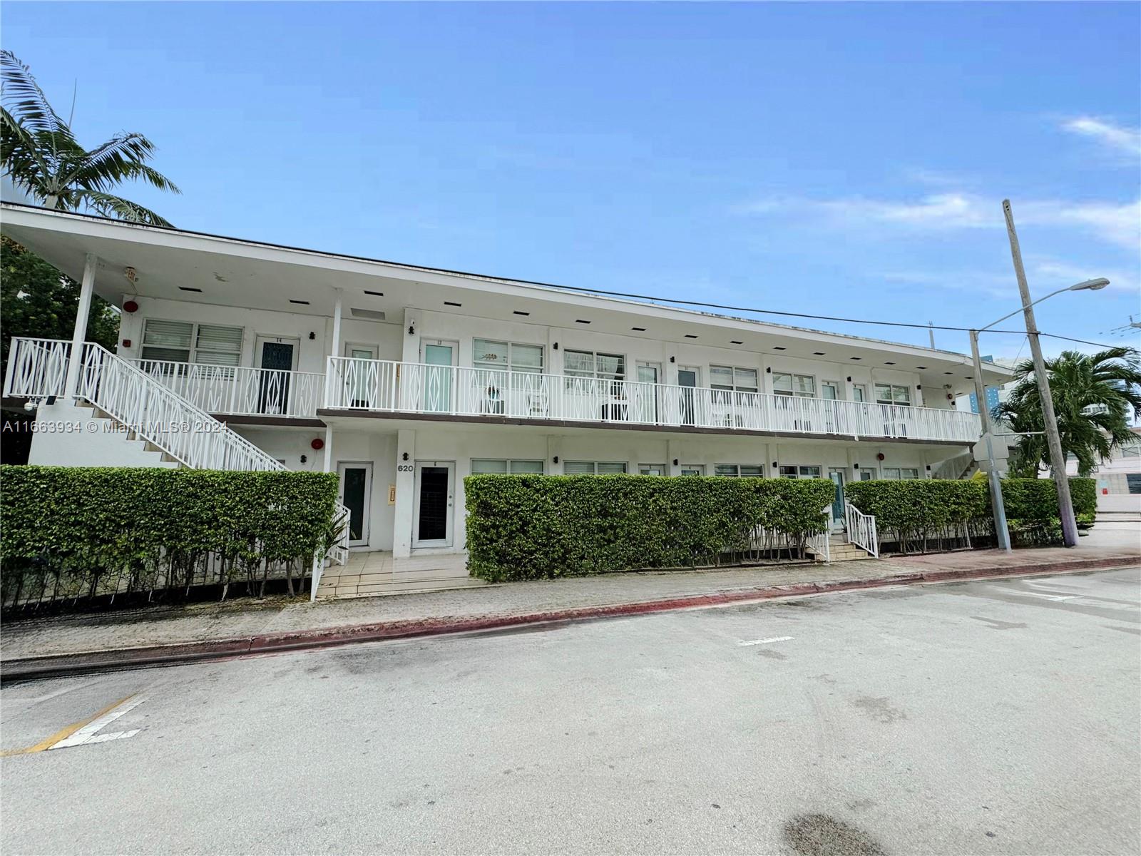 front view of a building with a street