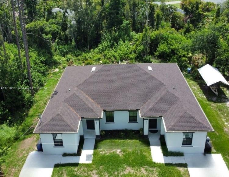 an aerial view of a house