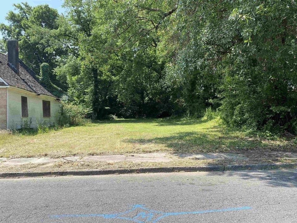 a view of a house with backyard and trees