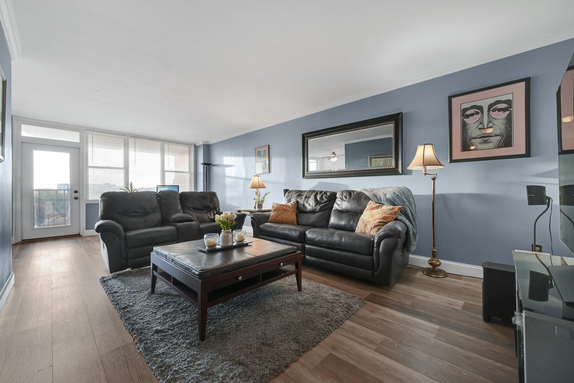 a living room with furniture and a couch