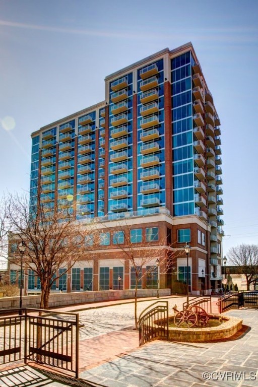 a front view of a building with glass windows