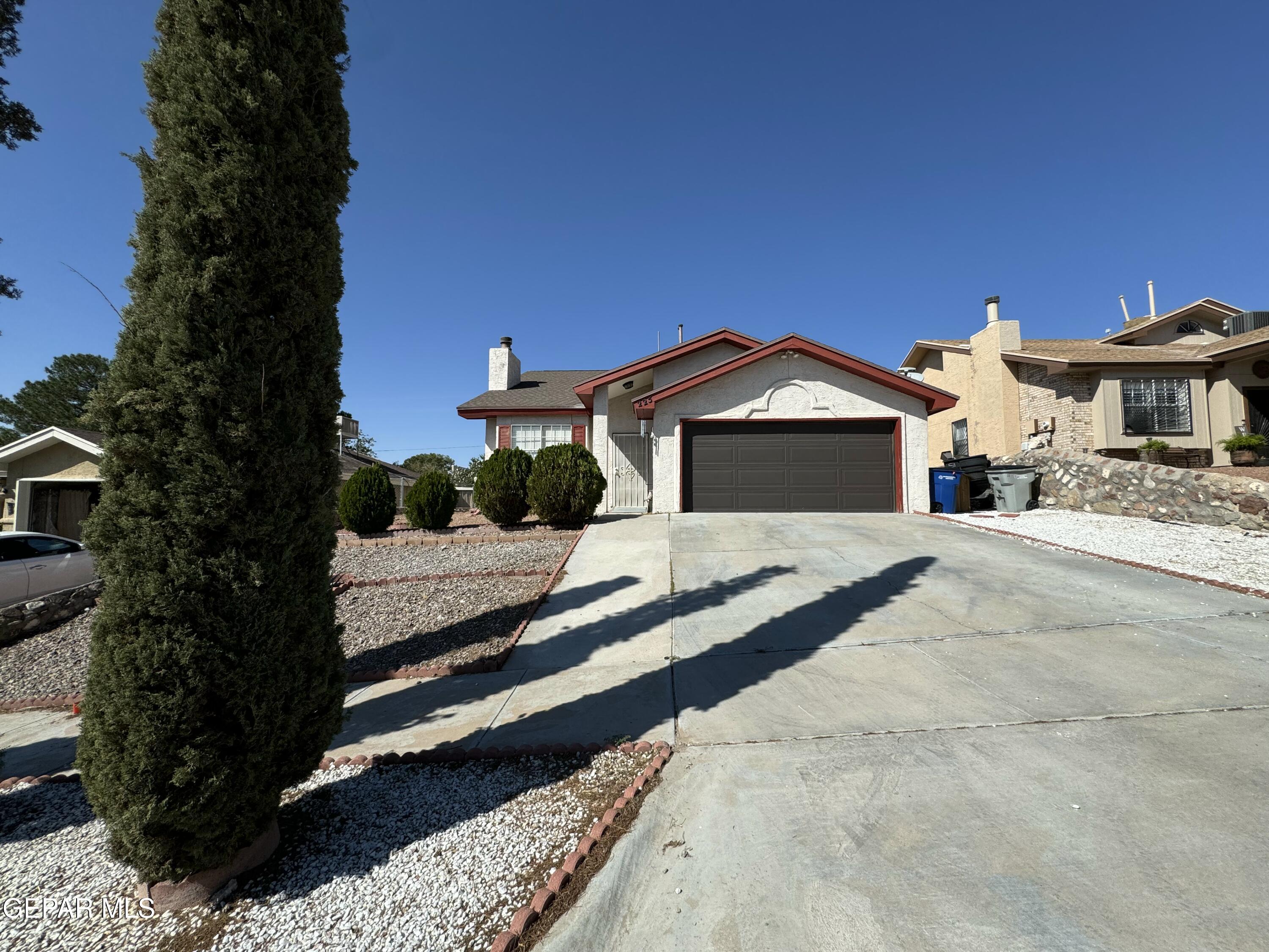 a view of a house with a yard and large tree