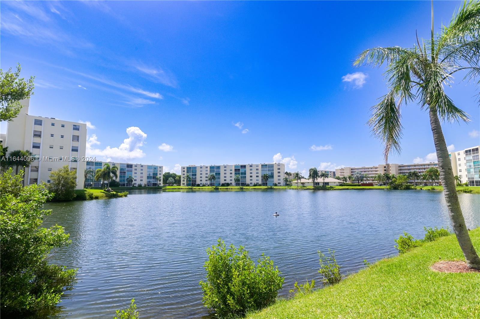 a view of a lake with houses in the background