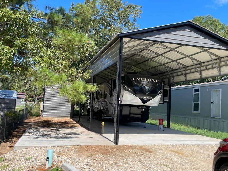 Fantastic awning, and storage with thick slab and easy utility hook ups.