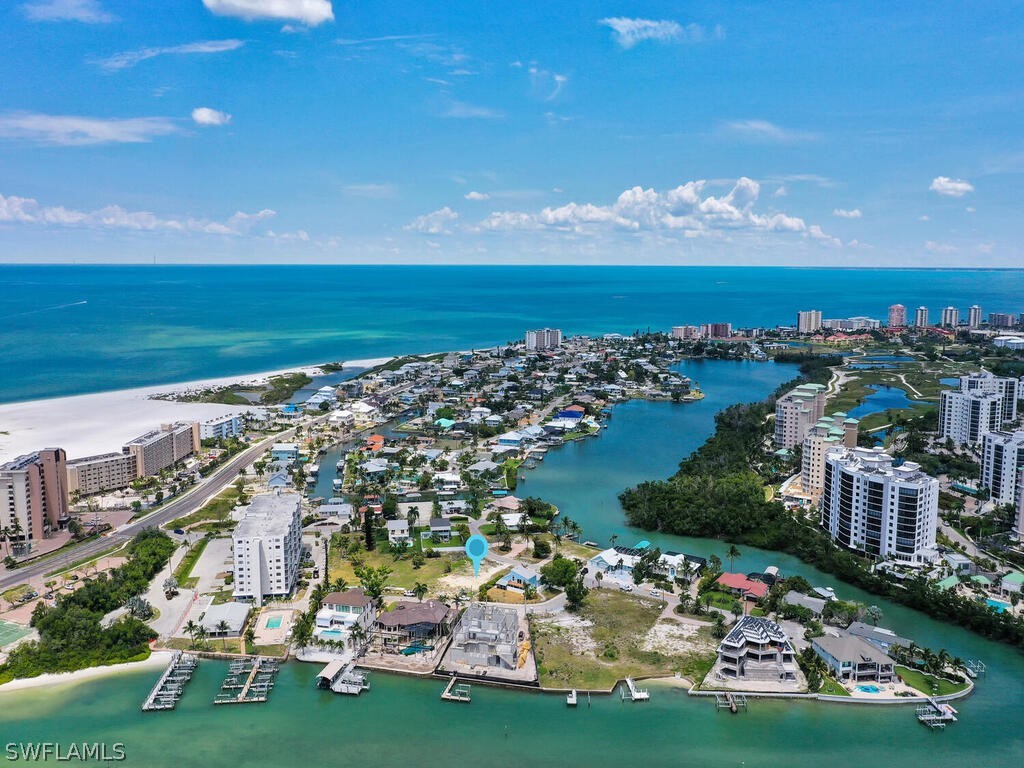 a view of a city with lawn chairs