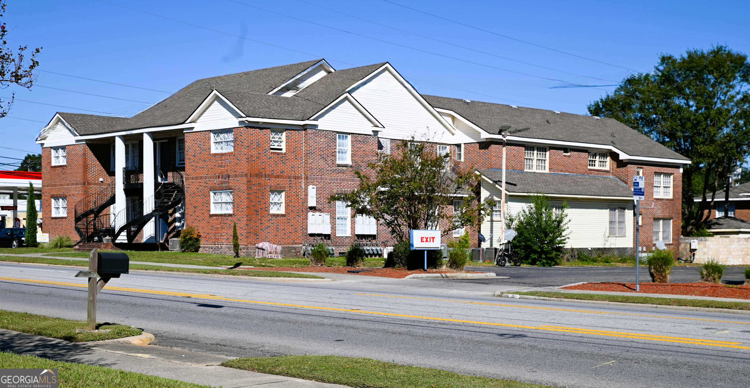 a front view of a building