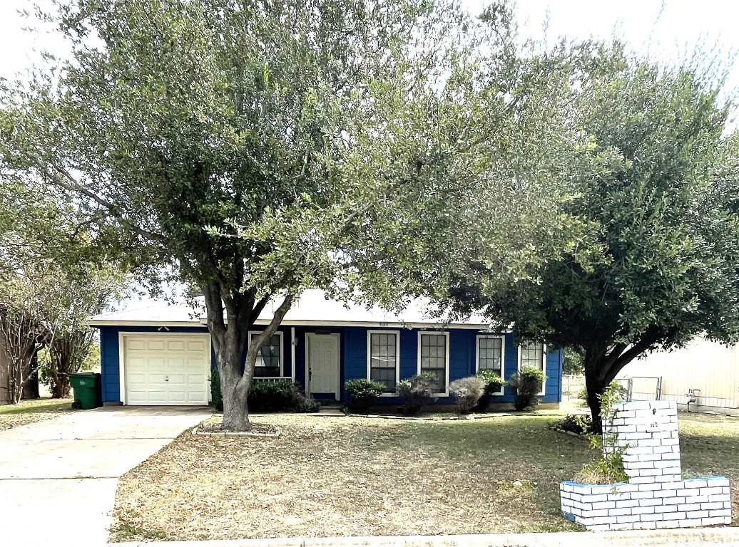 a front view of a house with a yard and a garage