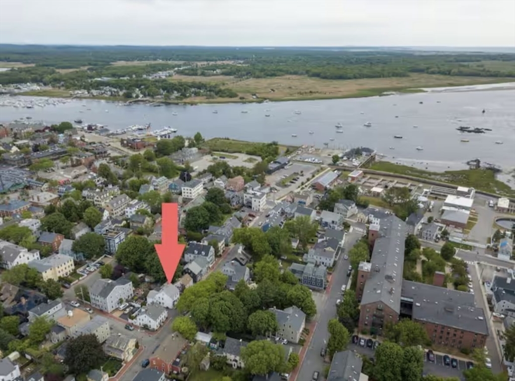 an aerial view of beach and ocean