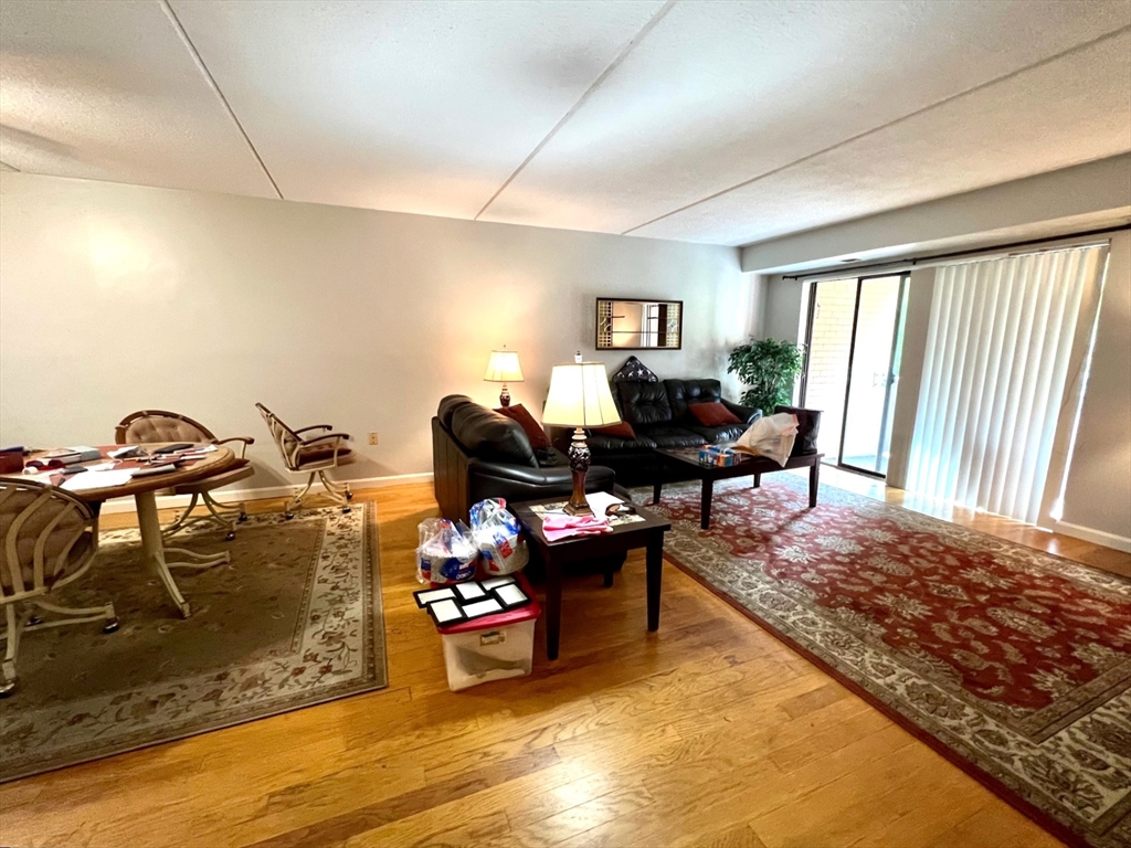 a living room with furniture rug and a window