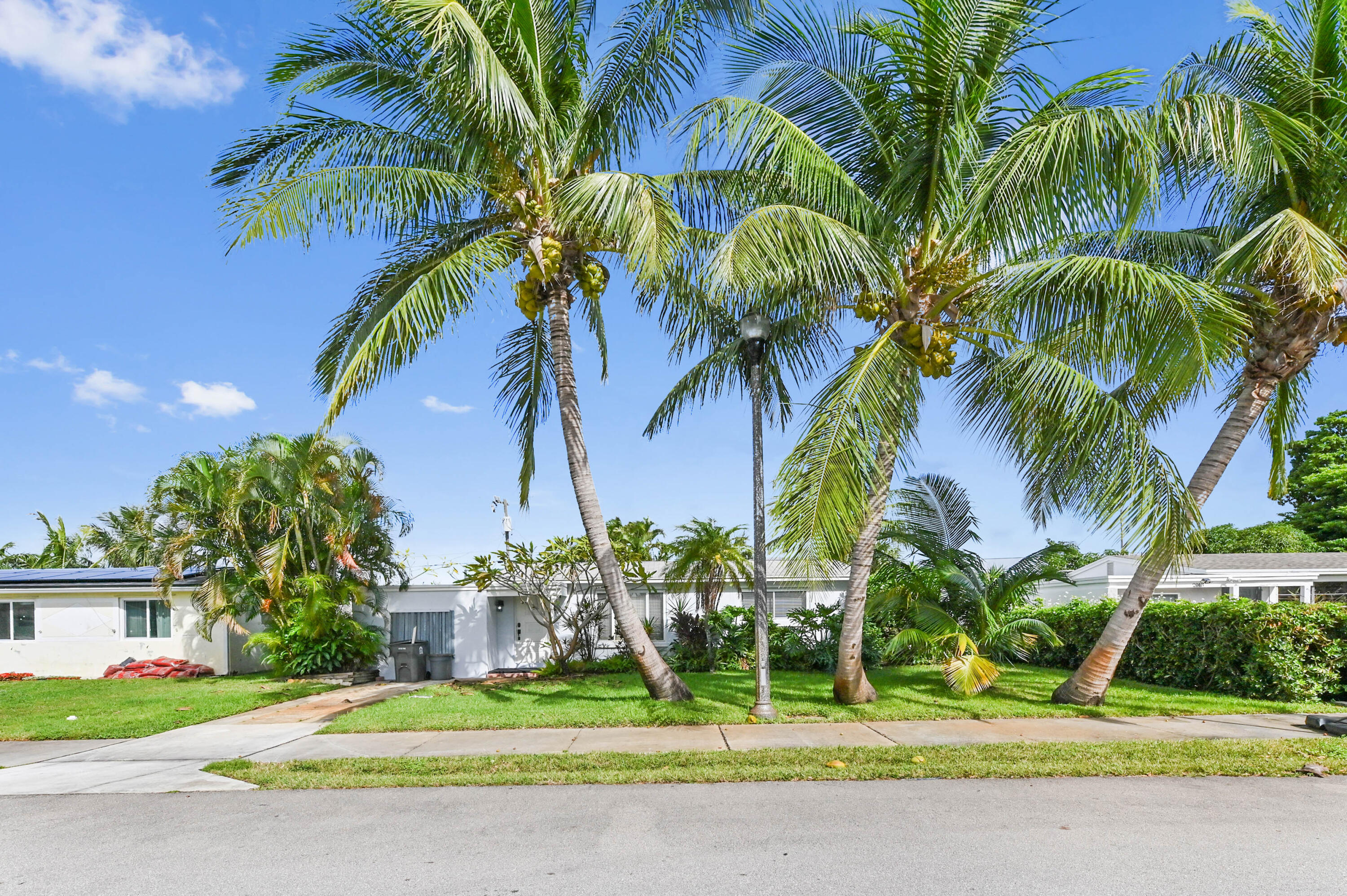 a view of a palm trees in front of a house