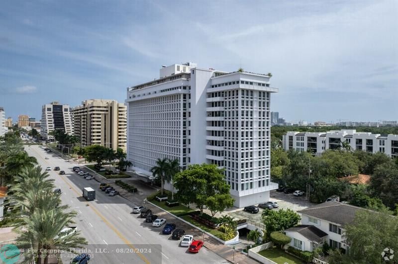 a front view of a multi story building