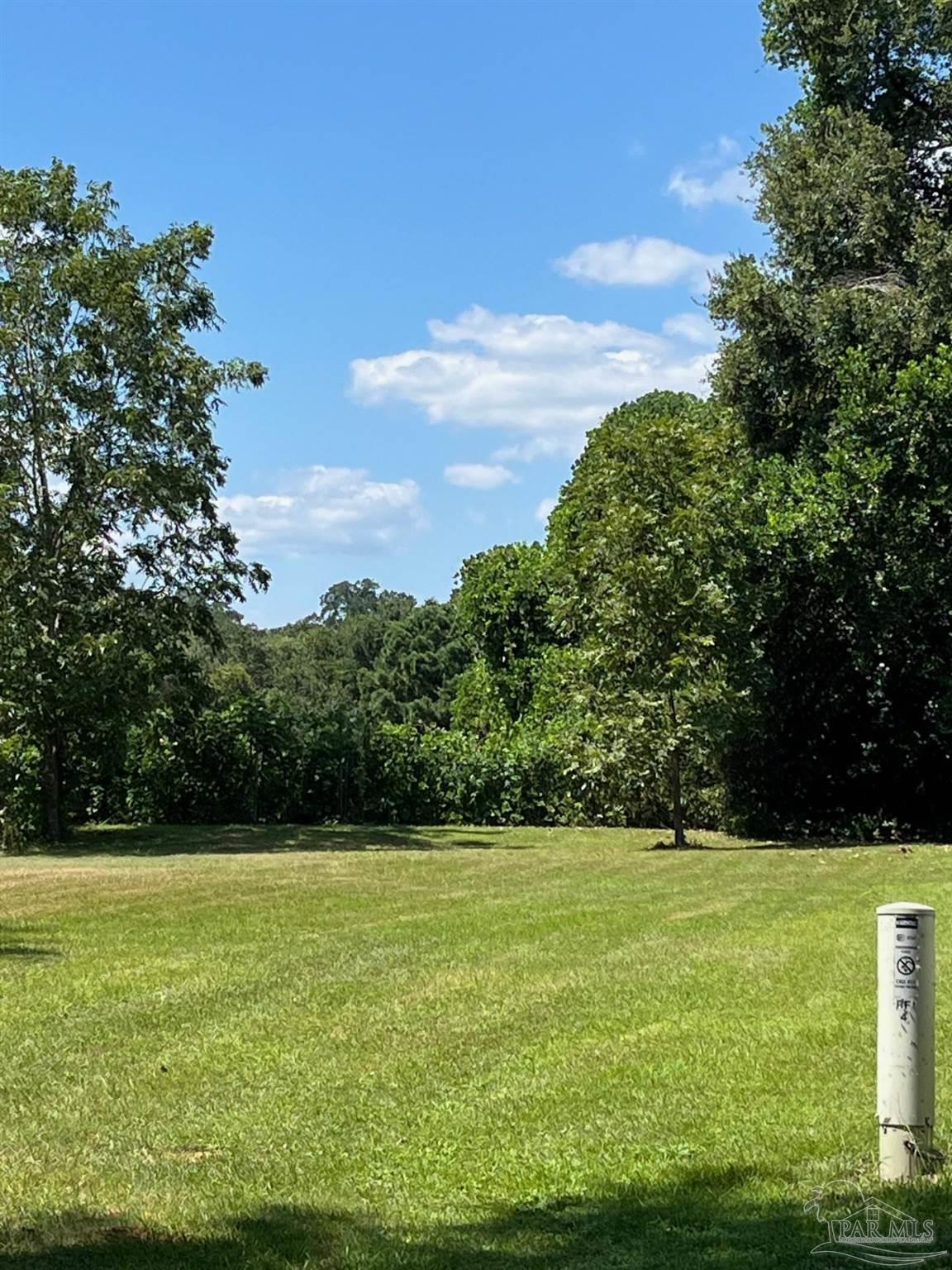 a view of a field with an trees