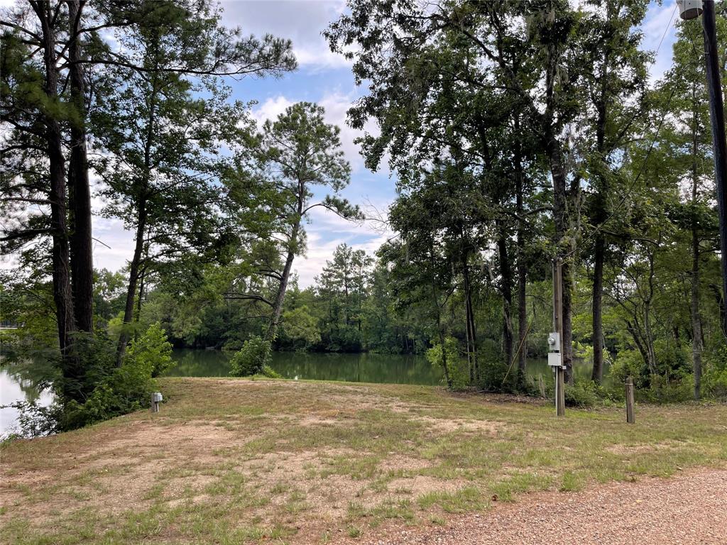 a view of a field with trees in the background