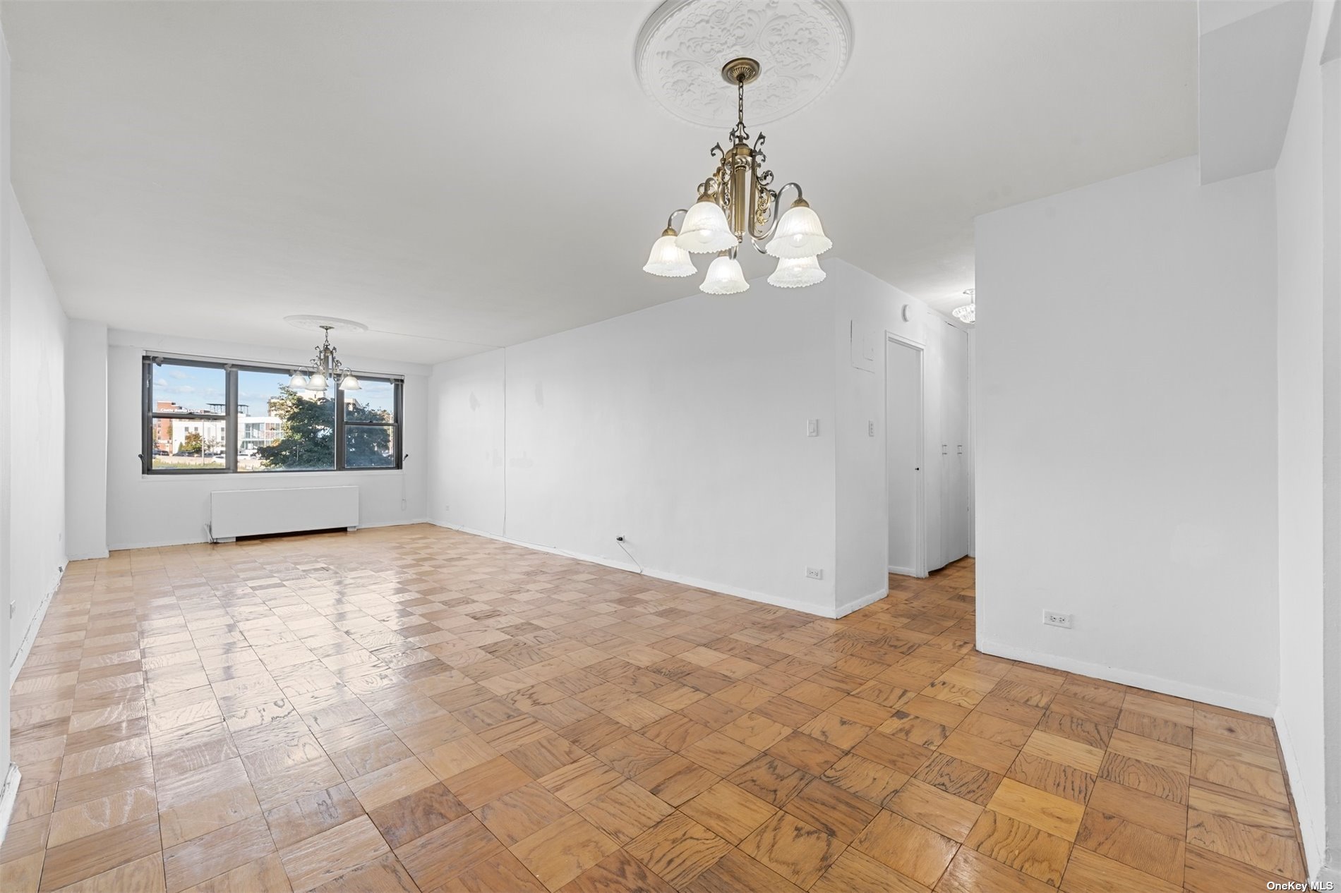 a view of a livingroom with a window