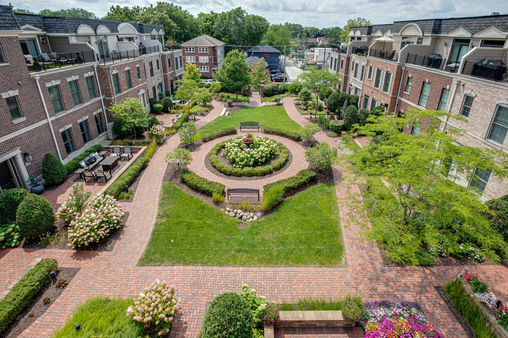 a view of a garden with pathway