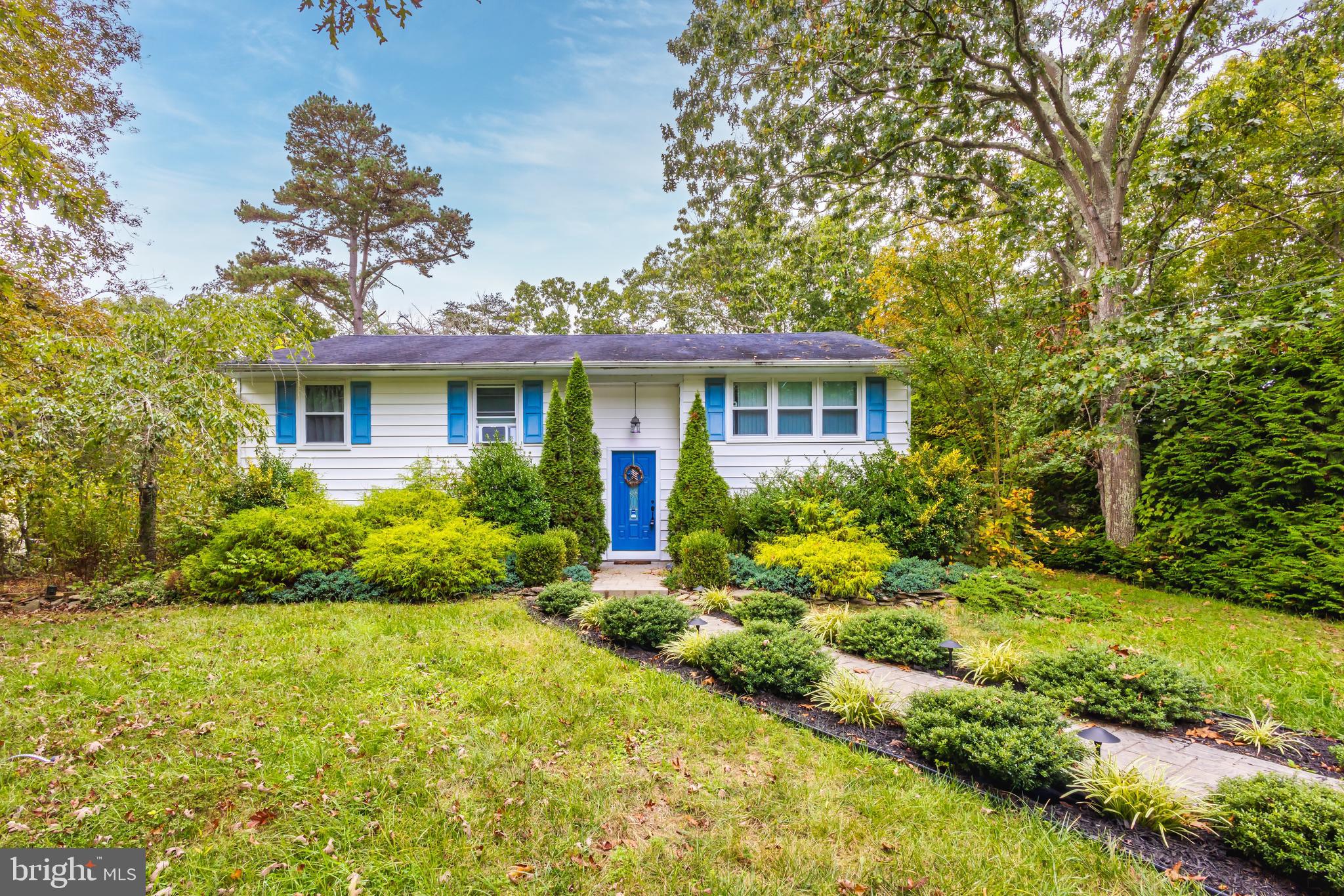 a front view of house with yard and green space