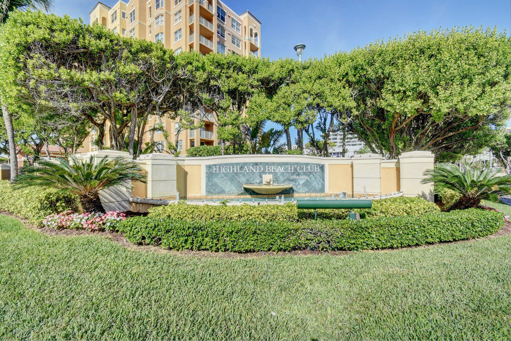 a view of a garden with a fountain