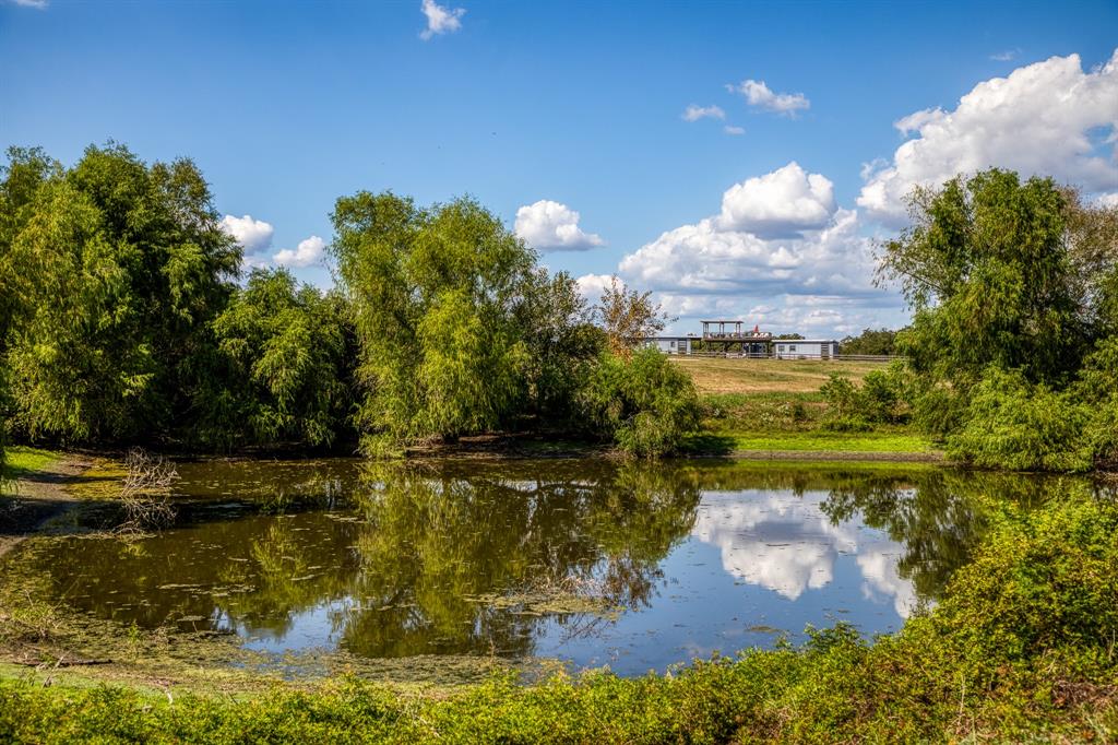 a view of a lake in middle of the town